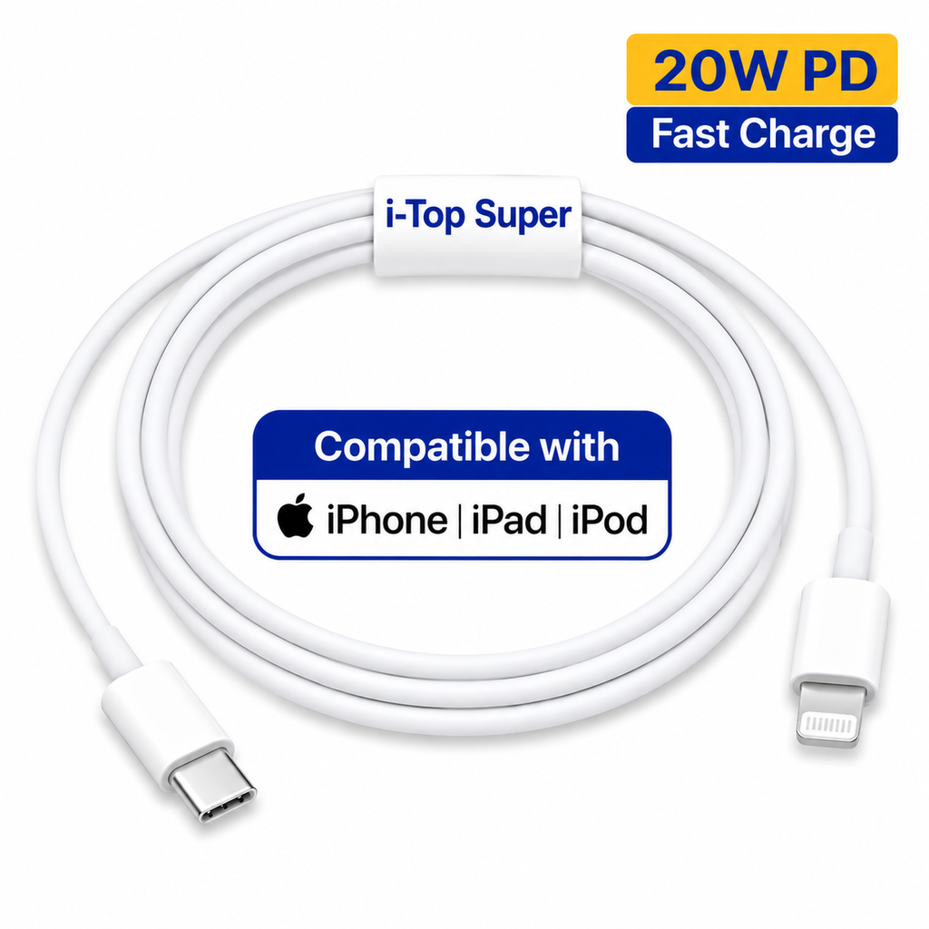 i-Top Lightning Cable 1 m Apple Lightning to USB-C Cable (Compatible with iPhone, Apple, White)
