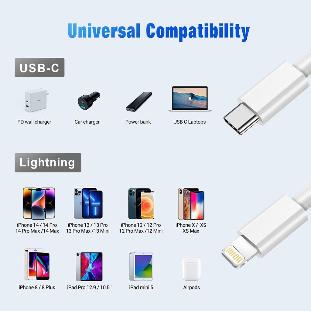 AppleAura Type C To Lightning MFI Certified 20W Fast Charging USB CableC Cable For iPhone 14,14 Pro,14 Pro Max, iPhone 13 Series,12,12 Pro,11,11 Pro Max iPhone 12 Mini, X, 8
