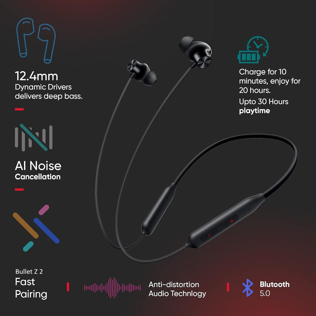 Bullet Z2 ANC Bluetooth in Ear Earphones with Mic, 45dB Hybrid ANC, Bombastic Bass - 12.4 mm Drivers, 10 Mins Charge - 20 Hrs Music, 28 Hrs Battery (Copy) (Copy)