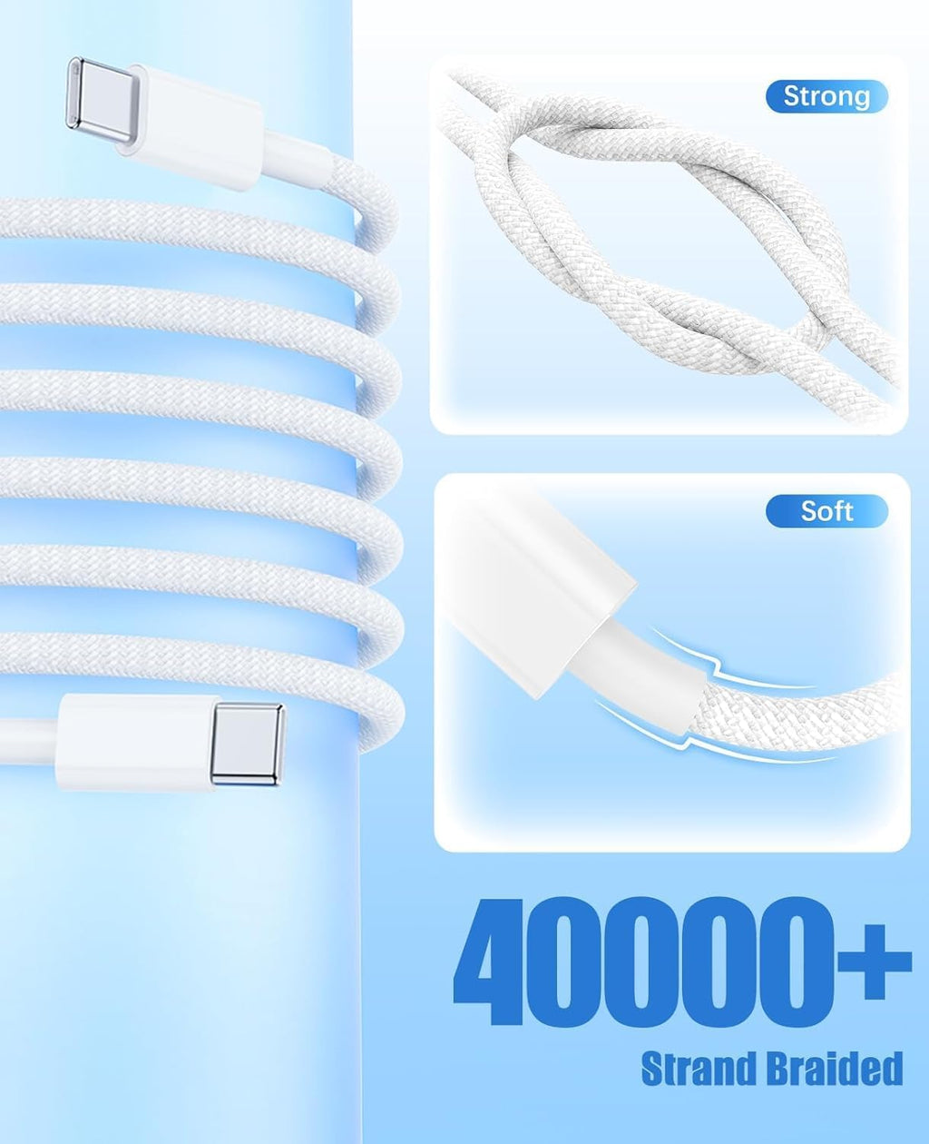 PowerTronics USB Type C to Type C 60W 3.1A fast charging Apple Data cable, Compatable for iPhone 15,16  1M long