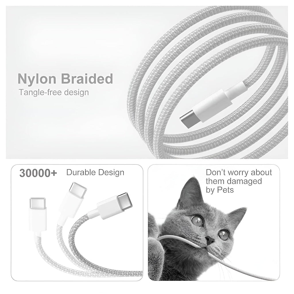 PowerTronics USB Type C to Type C 60W 3.1A fast charging Apple Data cable, Compatable for iPhone 15,16  1M long