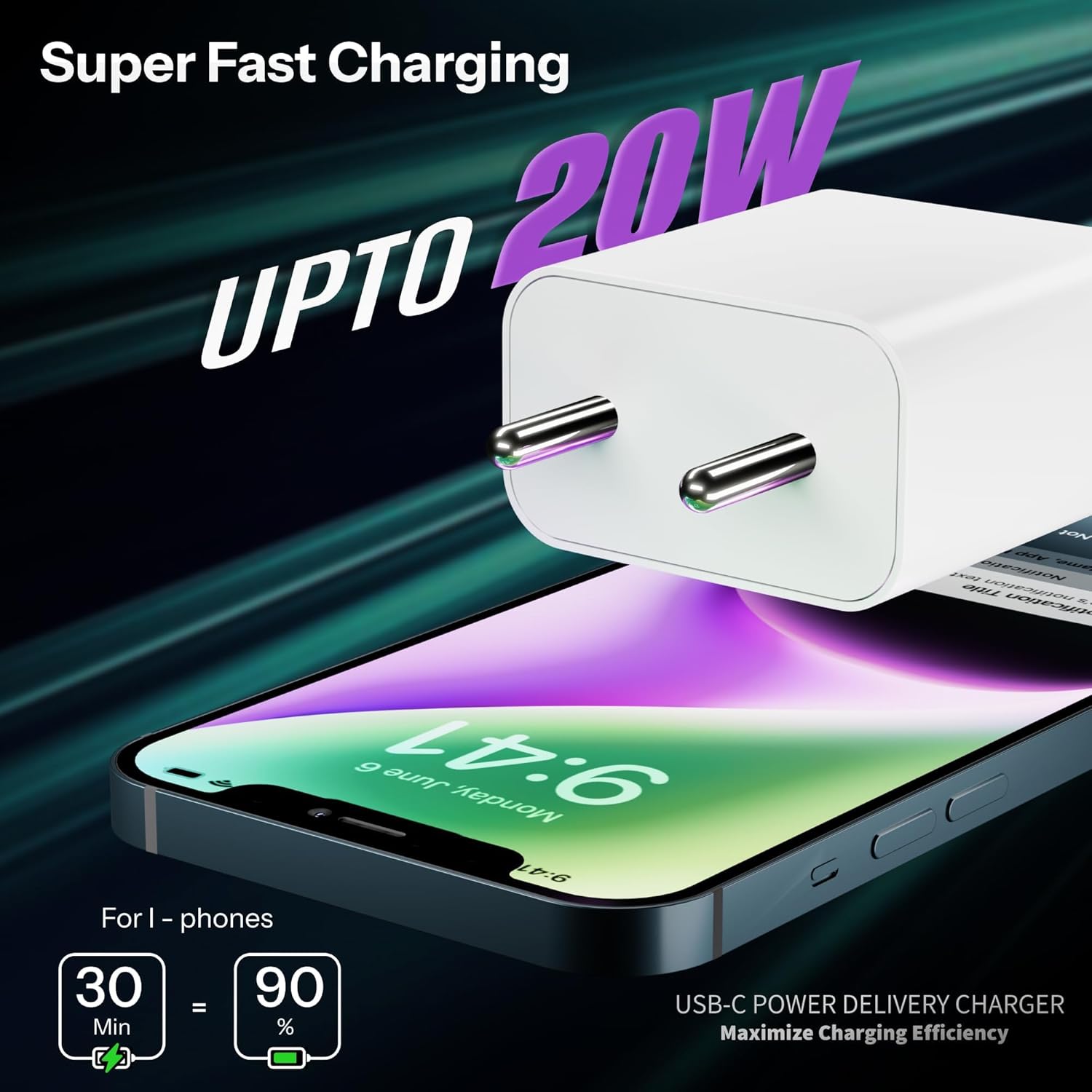 The Black Store 20 W Wall Charger for Mobile (iPhone 13|iPhone 11|11 pro|11 pro max|12|12 pro |12 pro max|13(adapter cable), Cable Included)