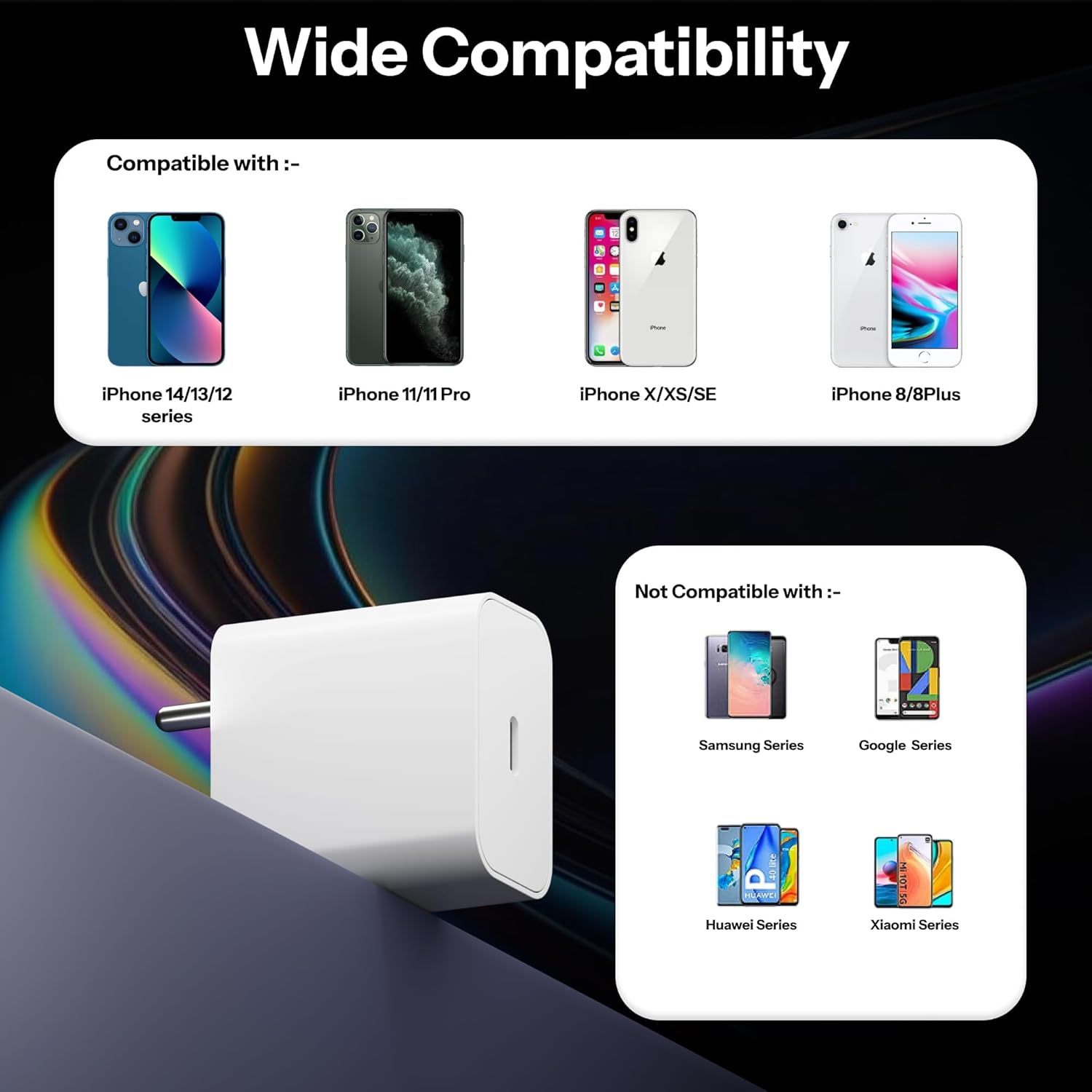 The Black Store 20 W Wall Charger for Mobile (iPhone 13|iPhone 11|11 pro|11 pro max|12|12 pro |12 pro max|13(adapter cable), Cable Included)