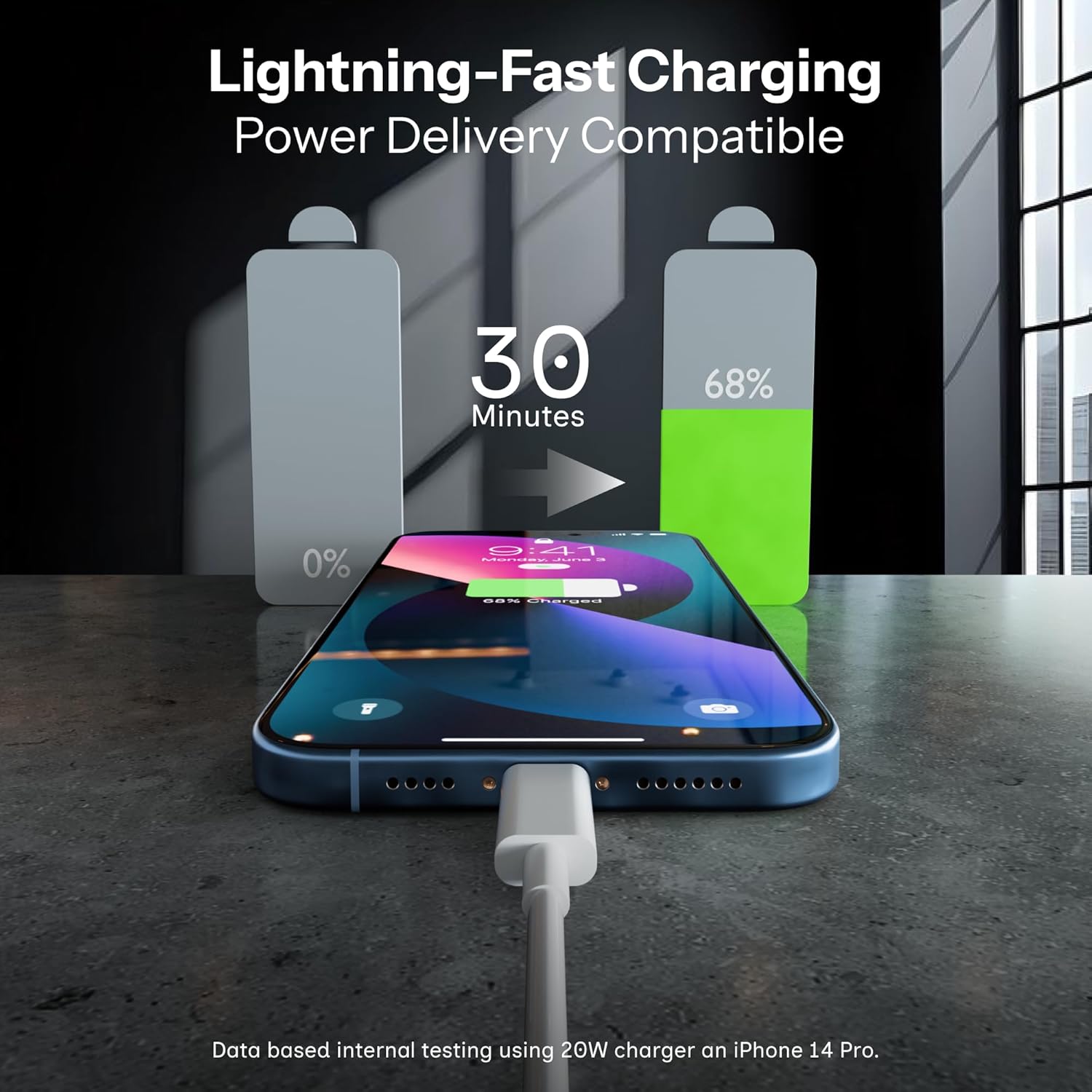 AURA WHITE Lightning Cable 1 m MQZSD546/A (Compatible with Apple, iPhone, iPhone 11, iPhone 12, iPhone 13, iPhone 14, White, One Cable)