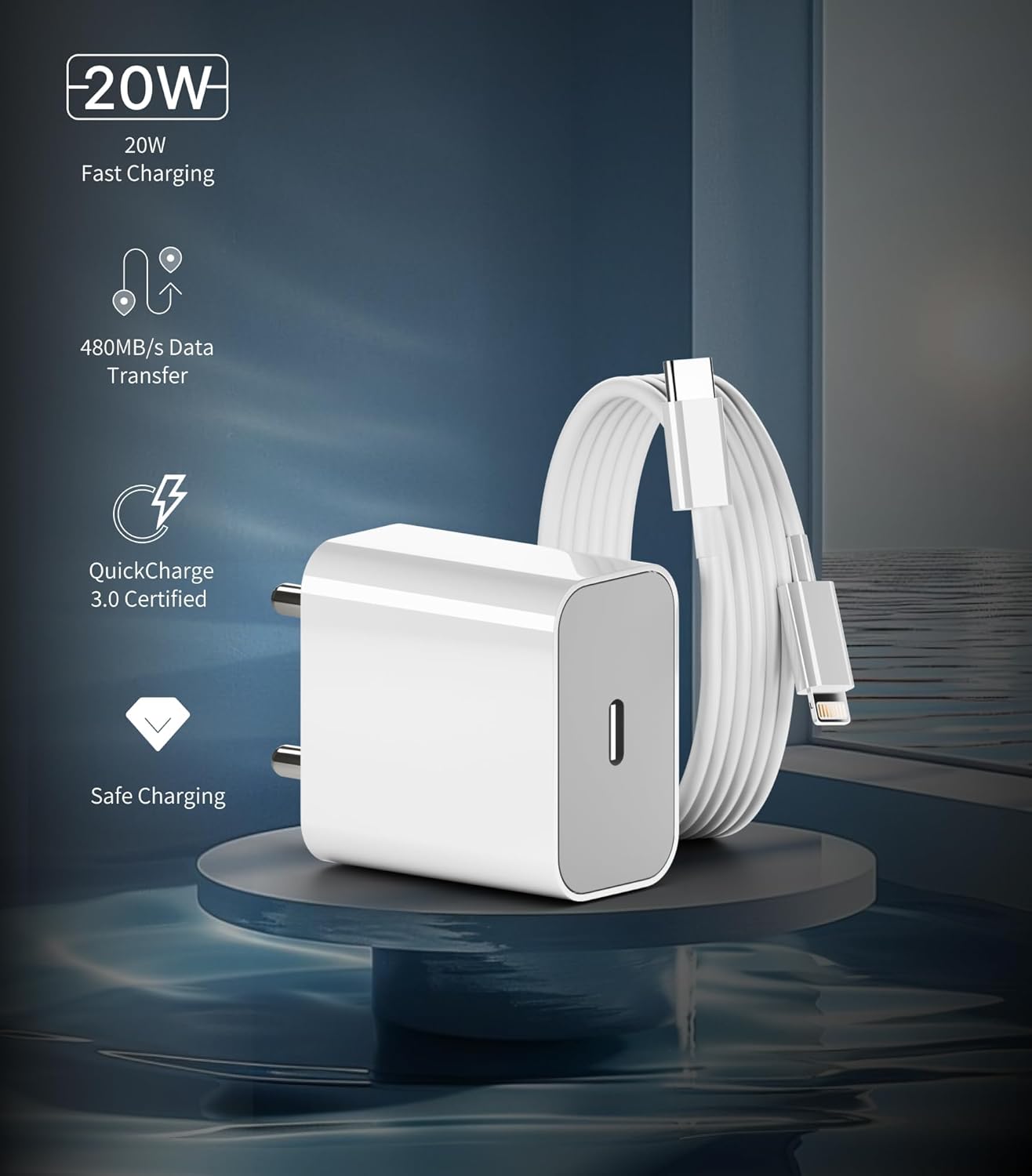 The Black Store 20 W Wall Charger for Mobile (iPhone 13|iPhone 11|11 pro|11 pro max|12|12 pro |12 pro max|13(adapter cable), Cable Included)