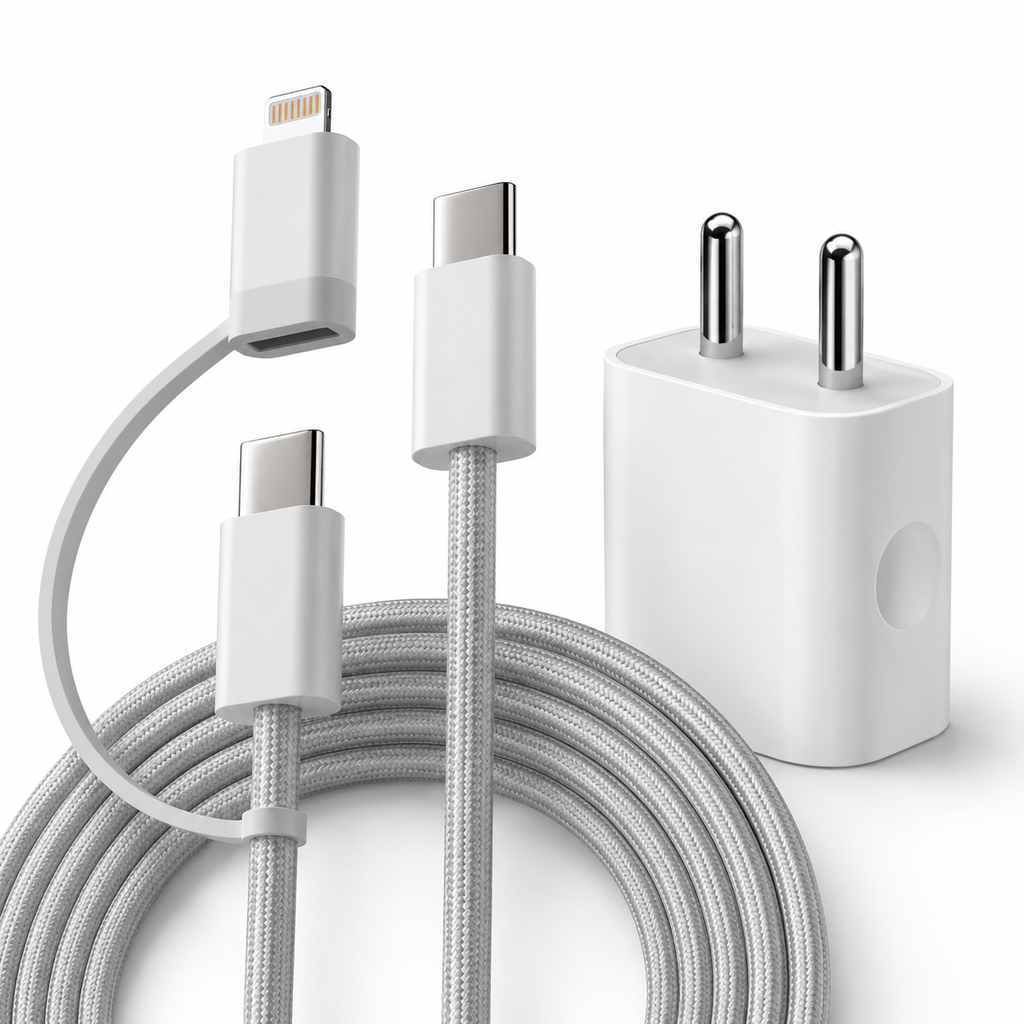 AppIeAura Supercharge 3.1 A Wall Charger for Mobile with 2in1 Detachable Cable (White) 1 Year Warranty.