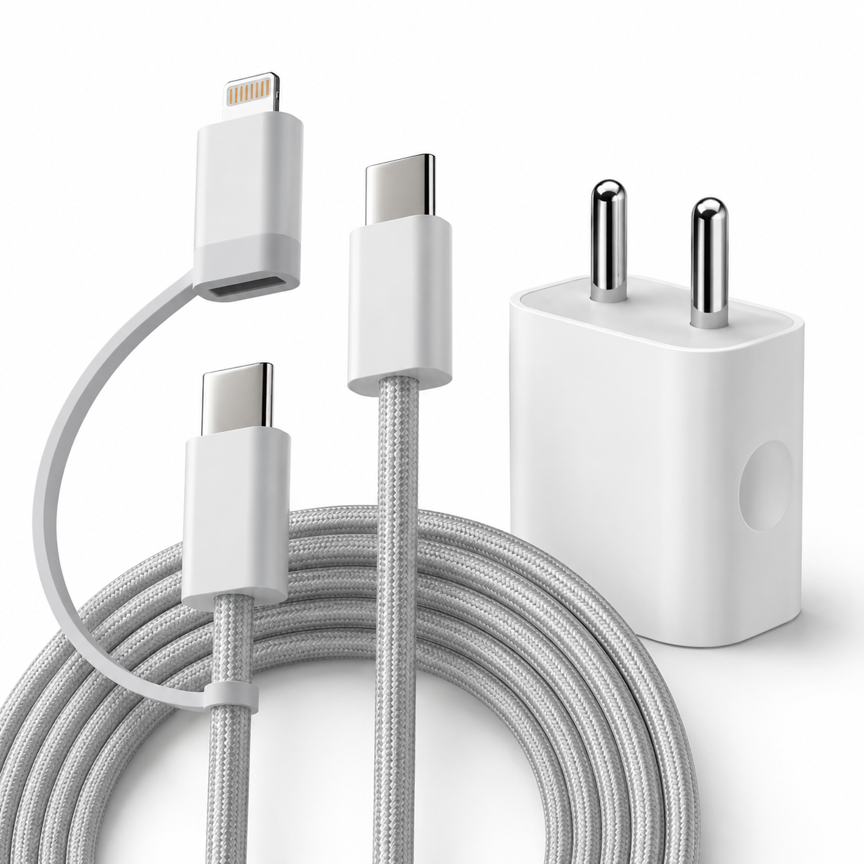 AppIeAura Supercharge 3.1 A Wall Charger for Mobile with 2in1 Detachable Cable (White) 1 Year Warranty.