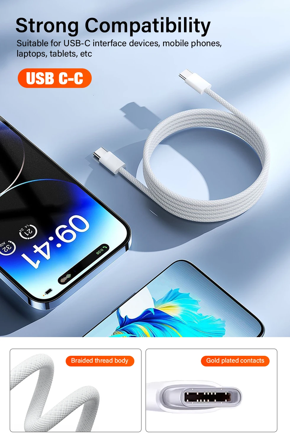 i-Top USB Type C Cable 3 A 1 m TPE 60W Fast Charging Type C to Type C Data Cable
