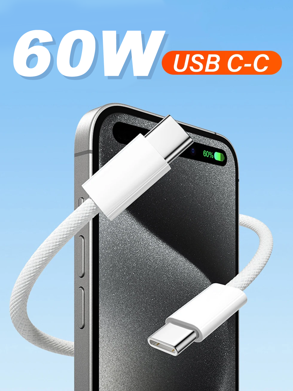 i-Top USB Type C Cable 3 A 1 m TPE 60W Fast Charging Type C to Type C Data Cable